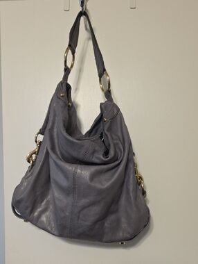 Rebecca Minkoff Gray Leather Hobo Shoulder Bag with Gold Rings
